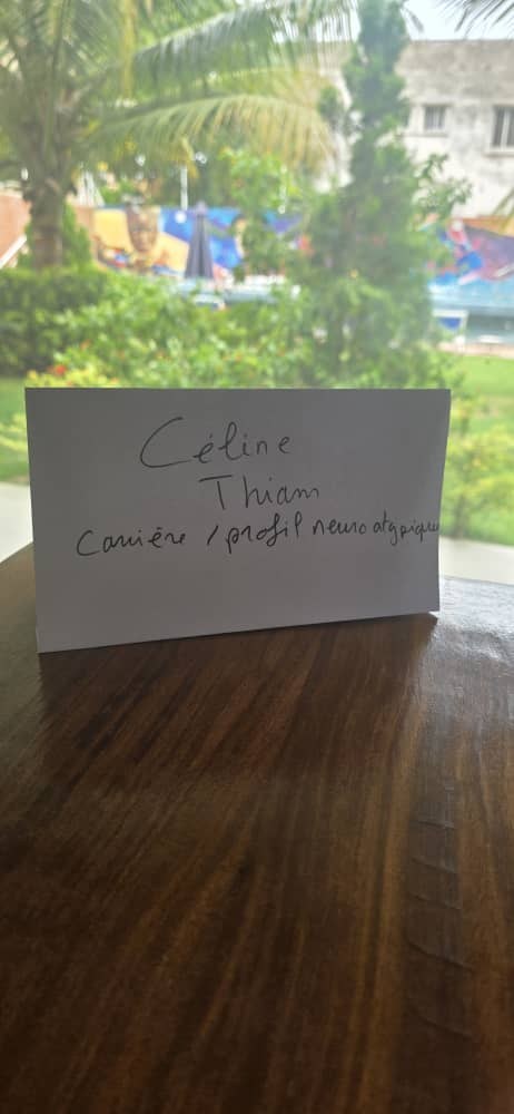 Plaquette au nom de Céline Thiam lors d'une intervention sur la neuroinclusion
