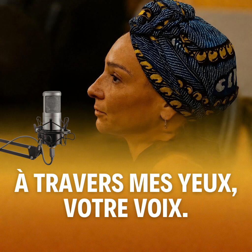 Poster for the TeA & TalC podcast — "Through my eyes, your voice"